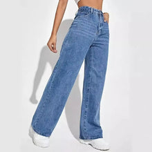 Load image into Gallery viewer, Fashion retro blue jeans women y2k High street baggy straight pants High waisted all-in-one slim pants

