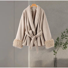 Load image into Gallery viewer, Elegant Women's Lace Up Woolen Coats Solid Full Sleeve Turn-down Collar Loose Lady Coats 2025 Autumn Winter Female Streetwear
