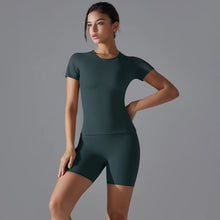 Load image into Gallery viewer, Yoga Set Women Sports Short Sleeve Top With High Waist Leggings Running Jogging Workout Workout Clothes Sports Fitness Gym Sets
