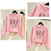 Load image into Gallery viewer, Feather Print Velvet Hooded Sweatshirt
