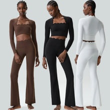 Load image into Gallery viewer, Women Two Pieces Fitness Yoga Set Solid Color Long Sleeve Gym Sportswear Breathable Quick Dry Workout Clothes Female Suit
