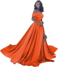Load image into Gallery viewer, Simple Off Shoulder Satin Evening Gown
