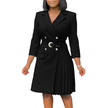 Load image into Gallery viewer, Pleated Notched Collar Midi Dress
