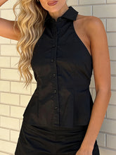 Load image into Gallery viewer, Women Button up Halter Tops Summer Trendy Lapel Tie up Backless Shirts for Streetwear Aesthetic Grunge Clothes
