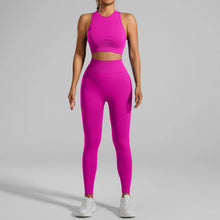 Load image into Gallery viewer, Seamless Ribbed High Waisted Yoga Set for Women, Tummy Control Criss Cross Back Workout Outfit, Quick Dry Fitness Set for Gym
