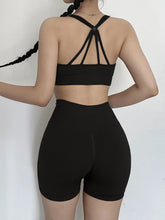 Load image into Gallery viewer, Women's Yoga Set Strappy Sports Bra &amp; High Waisted Shorts | Quick Dry Padded Butt Lifting Workout Outfit for Running Traini
