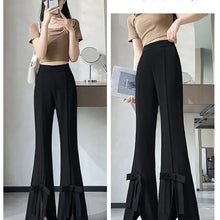 Load image into Gallery viewer, Women's Wide-Leg Pants High-Waisted with Bow Tie Detail Side Slits
