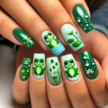 Load image into Gallery viewer, Medium fake nails for women Gradient nude brown blue flowers or rhinestones fall winter almond tips press on false nail art set
