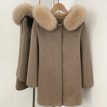 Load image into Gallery viewer, Hooded Fur Trim Wool Coat
