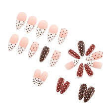 Load image into Gallery viewer, Medium long fake nails for women girls pink white black red blue brown polka dots design almond ballet tips press on false nail

