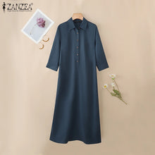 Load image into Gallery viewer, Elegant Lapel Solid Midi Dress
