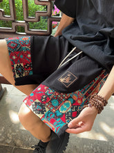 Load image into Gallery viewer, Men's ethnic embroidery pattern shorts with pockets, summer casual drawstring shorts, suitable for outdoor and beach casual wear
