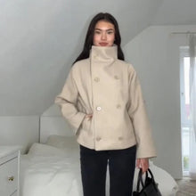 Load image into Gallery viewer, 2025 Autumn Woolen Coats Women Casual Double Breasted Stand Collar Female Office Short Jackets Chic Lady Loose Street Outwear
