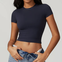Load image into Gallery viewer, Yoga Shirts Women Sexy Exposing The Navel Short Sleeve Workout Crop Top Gym Top Fitness Running Workout Sport T-shirts Yoga Wear
