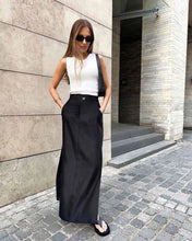 Load image into Gallery viewer, Black Loose Long Skirts Women A-Line Zip Skirts Ladies Elegant Summer Skirts Female With Pocket Ankle-Length Skirts
