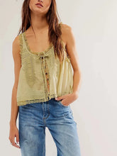 Load image into Gallery viewer, Sleeveless Tank Tops for Women Blouses Summer Boho Beach Wear 100%Cotton Splicing Lace Shirts Loose Casual Ladies Blusas Camis
