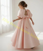 Load image into Gallery viewer, Elegant Girls Wedding Party Dress Satin Flower Girl Dress Bows Half Sleeves Formal Gala Dresses for Bridesmaid Dress Wholesale
