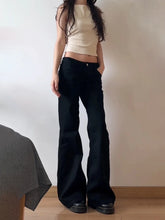 Load image into Gallery viewer, Women Low Waist Flared Jeans Retro Style Blue Black Micro Flare Pants Loose Straight Wide Leg Jeans Female Spring Fashion
