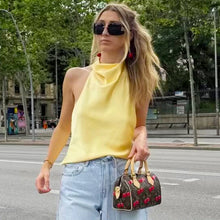Load image into Gallery viewer, HXAO Top Women Halter Satin Women Tops Backless Corset Top Vest Yellow Pink Black Summer Elegant Sexy Tops Tank Vestidos
