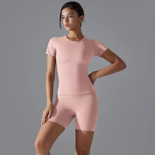 Load image into Gallery viewer, Yoga Set Women Sports Short Sleeve Top With High Waist Leggings Running Jogging Workout Workout Clothes Sports Fitness Gym Sets
