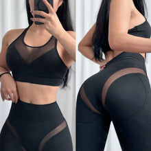 Load image into Gallery viewer, Women's Fitness Yoga Set Nude Mesh Splicing Bra with High-Waisted Leggings Cross-Border Fishing Net Design for Comfortable Wear
