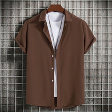 Load image into Gallery viewer, New Short Sleeve Shirts for Men Fashion Solid Casual Lapel Cardigan Tops Men Comfort Single-breasted Blouse Summer Beach Shirts
