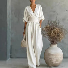Load image into Gallery viewer, Women's Jumpsuit Fashion High Waist V-neck Casual Jumpsuits Sexy Solid Color Office Wide Leg Trousers Overalls Vacation Outfit
