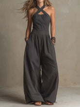 Load image into Gallery viewer, 2026 Summer Jumpsuit Solid Color Hanging Neck Elegant Casual Versatile Simple Fashion Comfortable Daily Style Wide Leg Jumpsuit
