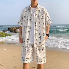 Load image into Gallery viewer, Summer Men's Tracksuit Sets Fashion Print Chinese Style Short Sleeeve Sports Casual Set Men Beach Suits Streetwear Shirts+Shorts
