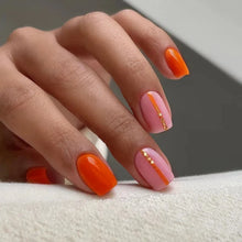 Load image into Gallery viewer, False Nail Full Cover Fake Nail Pink Glitter Wearable French Short Nails Square Head False Nail Press On Nails Manicure Tool
