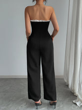 Load image into Gallery viewer, Jumpsuit Spring Summer Women Black Strapless White Ruffle Trim Wide Leg Chic Elegant Daily Date Party Jumpsuit
