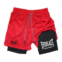 Load image into Gallery viewer, Men's compression gym shorts, EVERLAST printed sports pants, double layered, quick drying, basketball,  muscle, fitness RL0365
