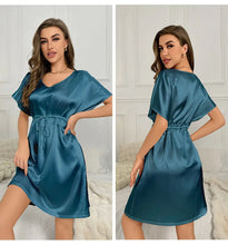 Load image into Gallery viewer, V-Neck Nightdress Loungewear Women Sleepwear Morning Gown Lingerie Sleepdress Robe Summer Nightgown Silky Satin Home Dress
