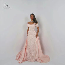 Load image into Gallery viewer, EDECPBM Elegant Party Dresses 2025 Off the Shoulders Customized Women Evening Dress 3D Flowers Pink Wedding Dresses for Parties
