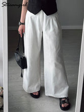 Load image into Gallery viewer, Summer White Pants For Women Cotton Formal High Waist Wide Leg Trousers Ladies Elegant Summer Women's Pants Straight Leg Office
