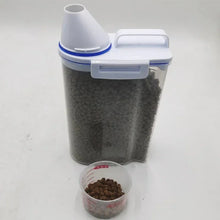 Load image into Gallery viewer, 1.5kg/2kg Dog Cat Food Pail Plastic Storage Tank with Measuring Cup Container Moisture-proof Sealed Jar Pet Supplies Accessories
