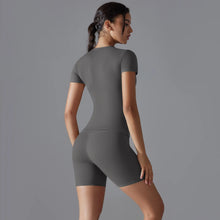 Load image into Gallery viewer, Yoga Set Women Sports Short Sleeve Top With High Waist Leggings Running Jogging Workout Workout Clothes Sports Fitness Gym Sets
