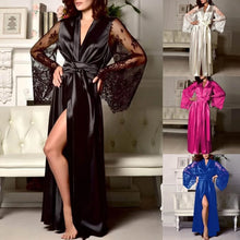Load image into Gallery viewer, Womens Nightdress Sexy Long Lace Lingerie  Nightwear Bath Robe Gown Imitation Ice Silk Nightdress Solid Color Nightgown
