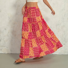 Load image into Gallery viewer, Women's Bohemian Skirts Vintage Elastic High Waist A-Line Skirts Tiered Long Skirts with Pockets
