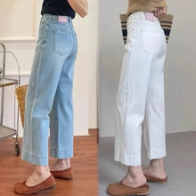 Load image into Gallery viewer, Women High Waist Wide Leg Pants Casual Loose Trousers Summer Solid Color Straight Fit Pocketed Ankle-Length Jeans
