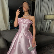 Load image into Gallery viewer, Pink Floral Strapless Evening Gown
