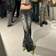 Load image into Gallery viewer, Women's Jeans  New American Retro Street Style Plant Print Washed Vintage Low-Rise Flare Pants Trendy Versatile
