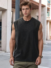 Load image into Gallery viewer, 2025 Summer New Men's Washed Cotton Tank Tops Muscle Gym Sleeveless Workout T Shirts Running Beach Loose Cutoff Tees
