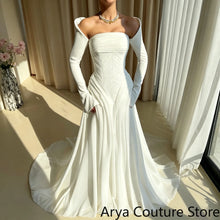 Load image into Gallery viewer, A‑Line Wedding Dress Satin Boned Corset Bodice With Vertical Pleat Details Matching Long Satin Gloves Voluminous Flowy
