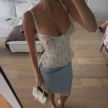 Load image into Gallery viewer, 2 Piece Skirts Set Lace Corset Top and Satin Midi Skirt Women Sexy Bustier Backless Crop Top Bodycon Slip Skirts Matching Outfi
