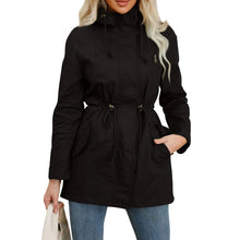 Load image into Gallery viewer, Women's Hooded Trench Coat Spring Autumn Fitted Solid Color Jacket for Daily Outdoor Camping Hiking
