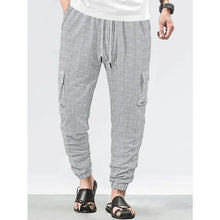 Load image into Gallery viewer, Men's Grid Cargo Joggers Drawstring Elastic Waist Multi Pocket Casual Ankle Length Trousers
