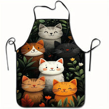 Load image into Gallery viewer, Cute Cat Pattern Polyester Apron  Vibrant Cartoon Cats with Hearts &amp; Stars DesignKitchen Apron for Cooking, Baking Home Decor
