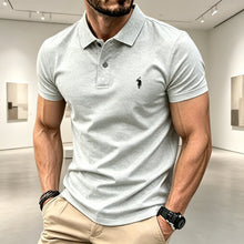 Load image into Gallery viewer, Men Solid Color Polo Shirt Regular Fit Business Casual Short Sleeve Tops With Small Horse Embroidery Chest Print
