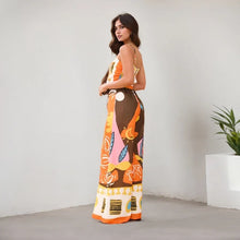 Load image into Gallery viewer, Summer Holiday Sleeveless Jumpsuit Pants for Women Beach Style Backless Print Patchwork Lace Up V-neck Waist-closing Jumpsuit

